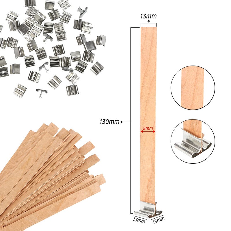 NOOR Crackling Wooden Wicks for Candles - Pack of 50 Pcs 5.1 x 0.5 inch Wood Wicks with Metal Sustainers, EVA Stickers and Warning Labels - Eco-Friendly Wooden Candle Wick - Image 2